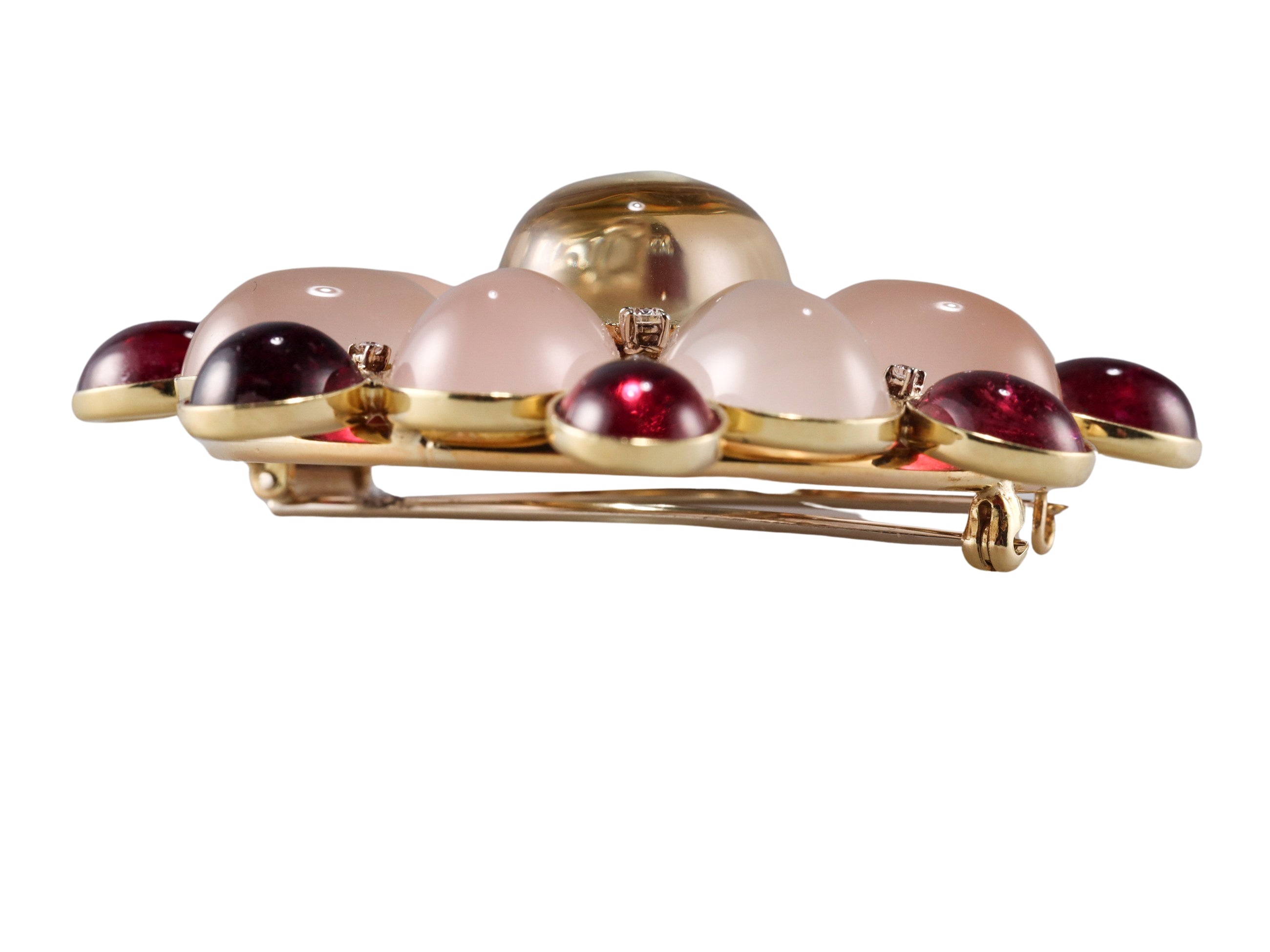 Faraone Mennella Gold Diamond Tourmaline Rose Quartz Brooch