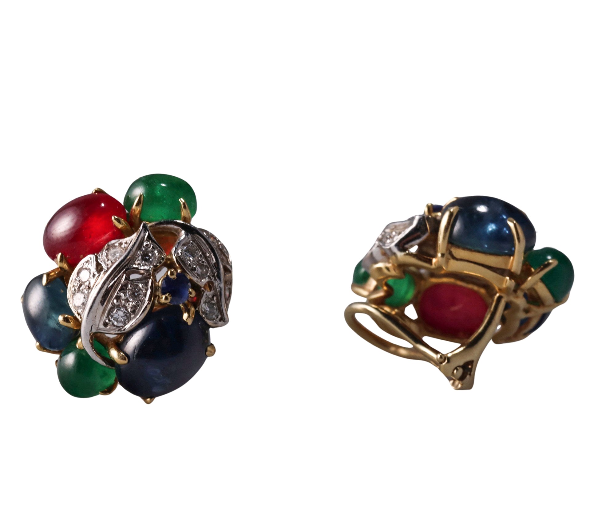 Seaman Schepps Tutti Frutti Emerald Ruby Sapphire Diamond Gold Earrings