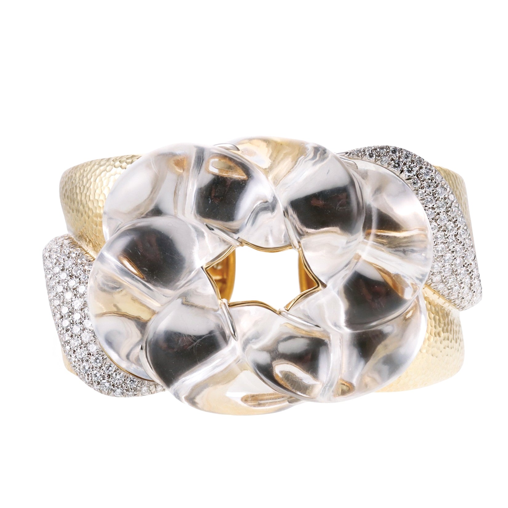 David Webb Carved Crystal Diamond Gold Platinum Cuff Bracelet