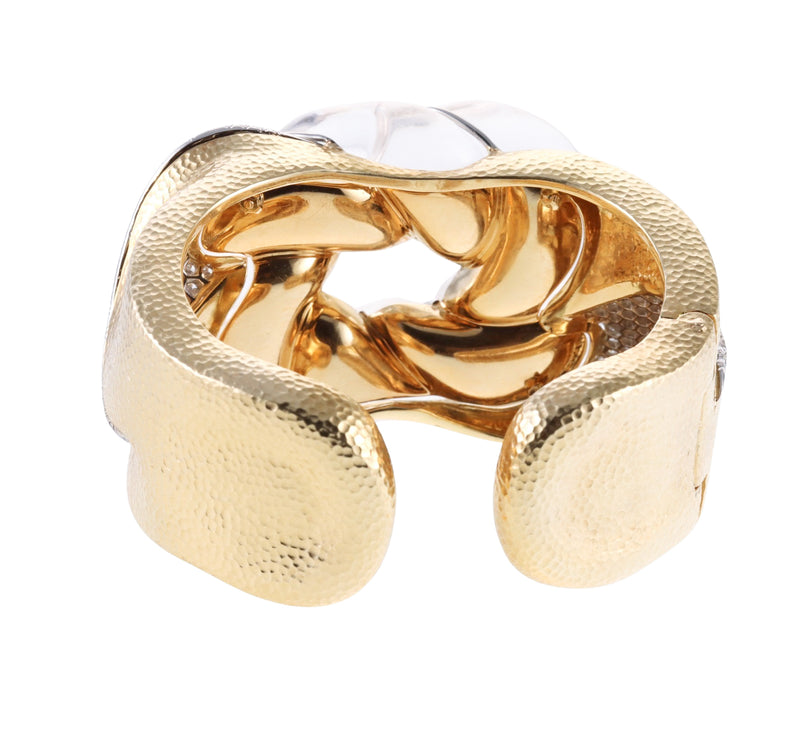 David Webb Carved Crystal Diamond Gold Platinum Cuff Bracelet