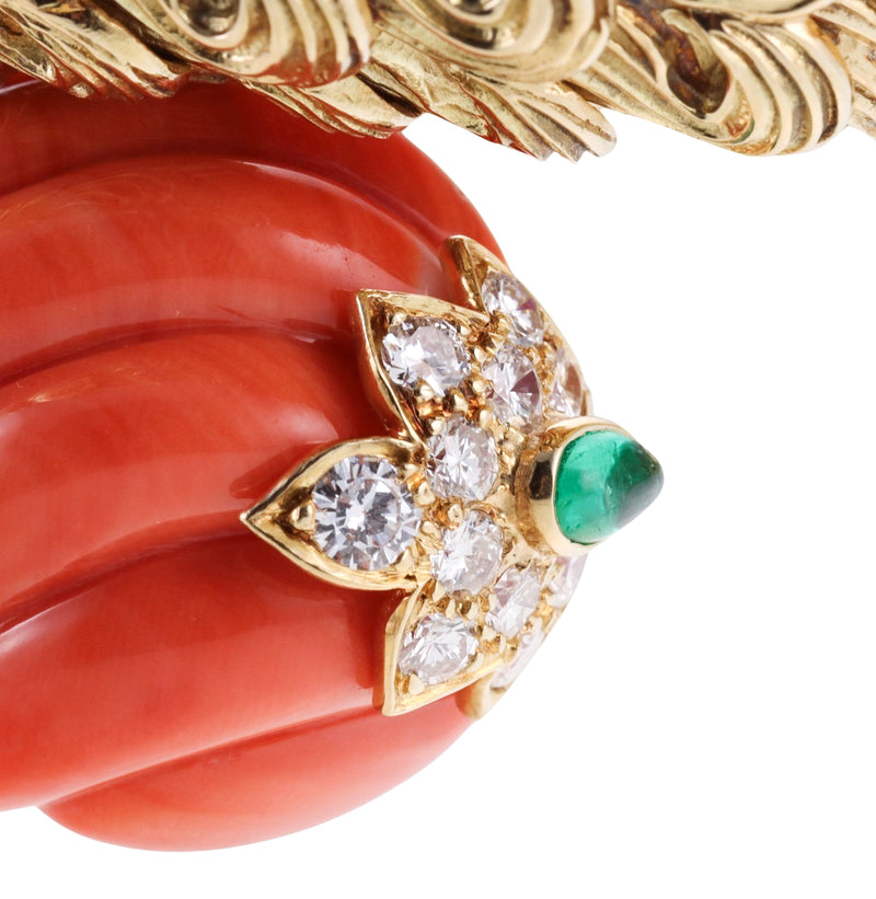 David Webb Diamond Coral Emerald Gold Platinum Wrap Bracelet