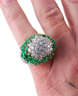 David Webb Emerald Diamond Gold Platinum Dome Ring