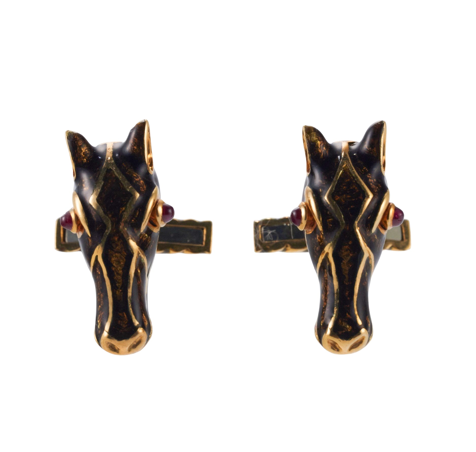 David Webb Ruby Enamel Gold Horse Head Cufflinks