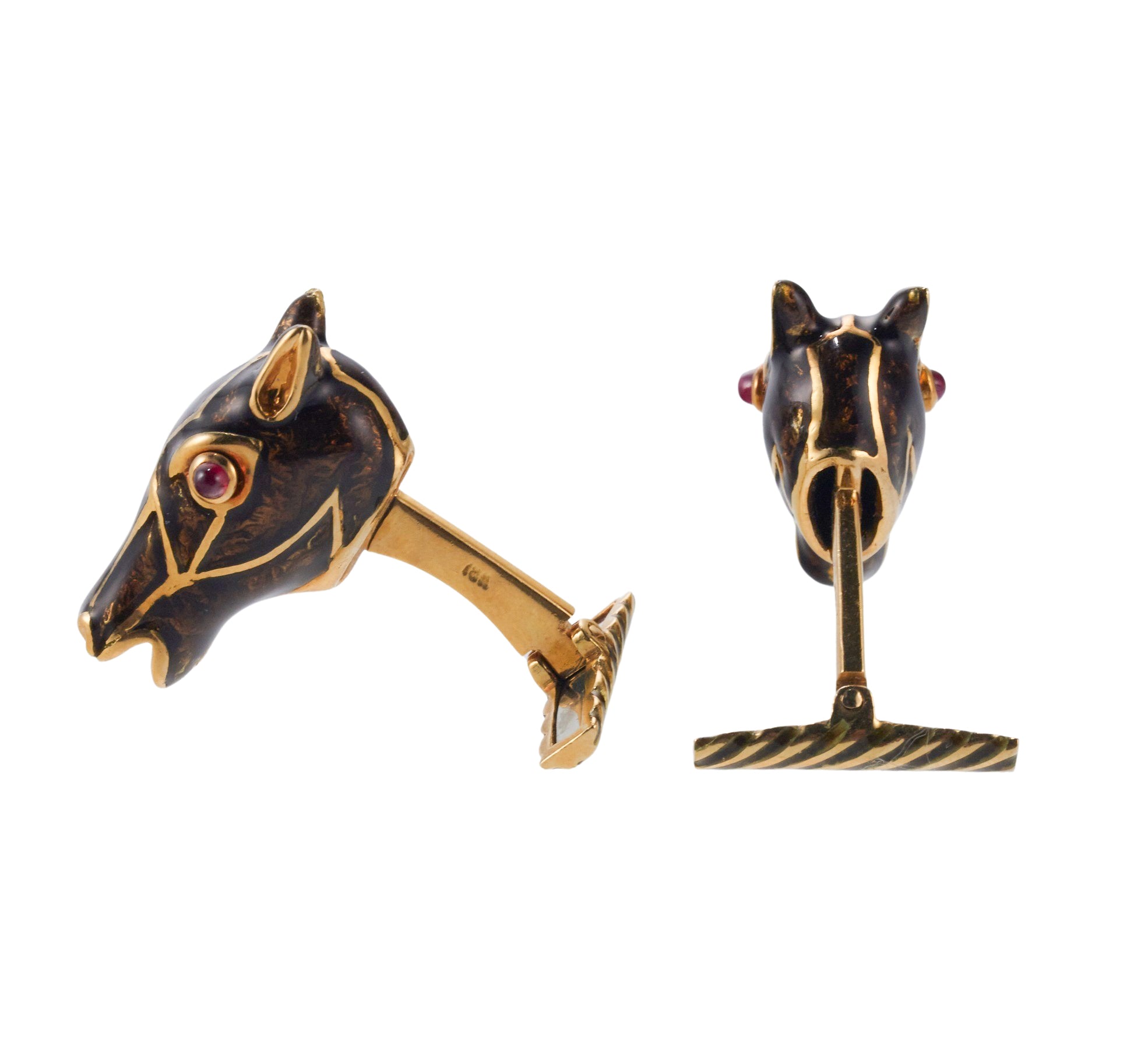 David Webb Ruby Enamel Gold Horse Head Cufflinks