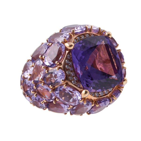 Mimi Milano Boutique Amethyst Diamond Gold Cocktail Ring