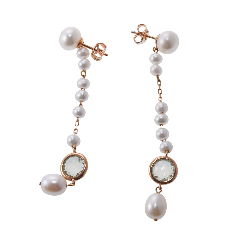 Mimi Milano Happy Gioya Pearl Prasiolite Gold Drop Earrings
