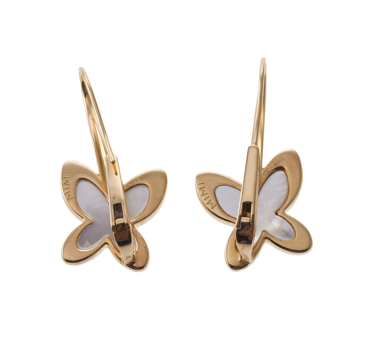 Mimi Milano Freevola Diamond Mother of Pearl Gold Butterfly Earrings