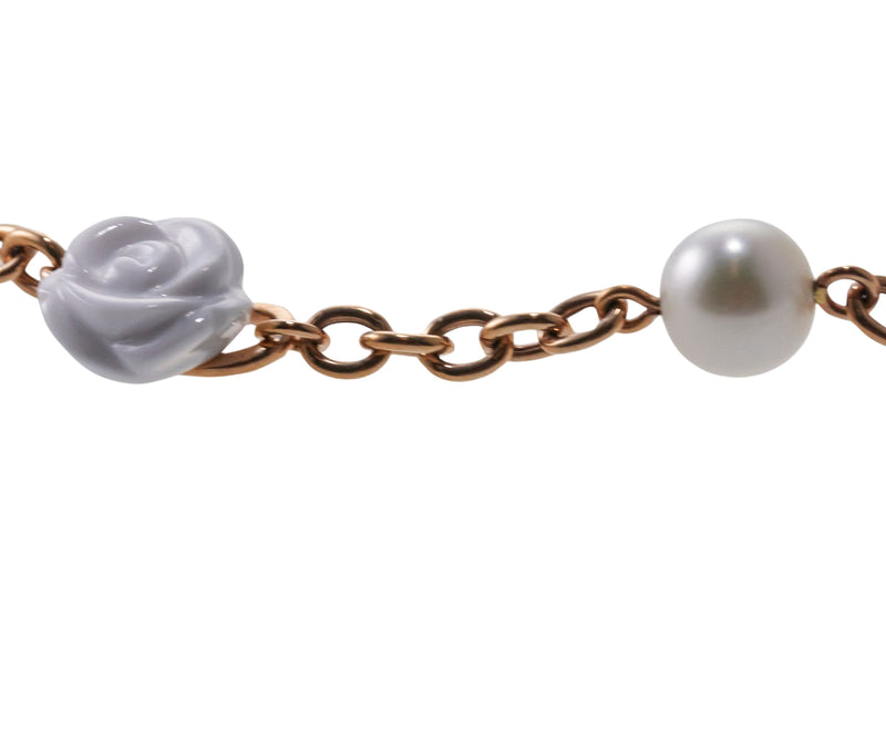 Mimi Milano Grace White Agate Pearl Flower Gold Necklace