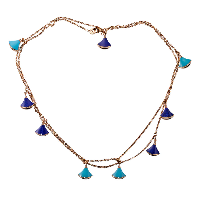 Bulgari Diva's Dream Diamond Lapis Turquoise Rose Gold Necklace