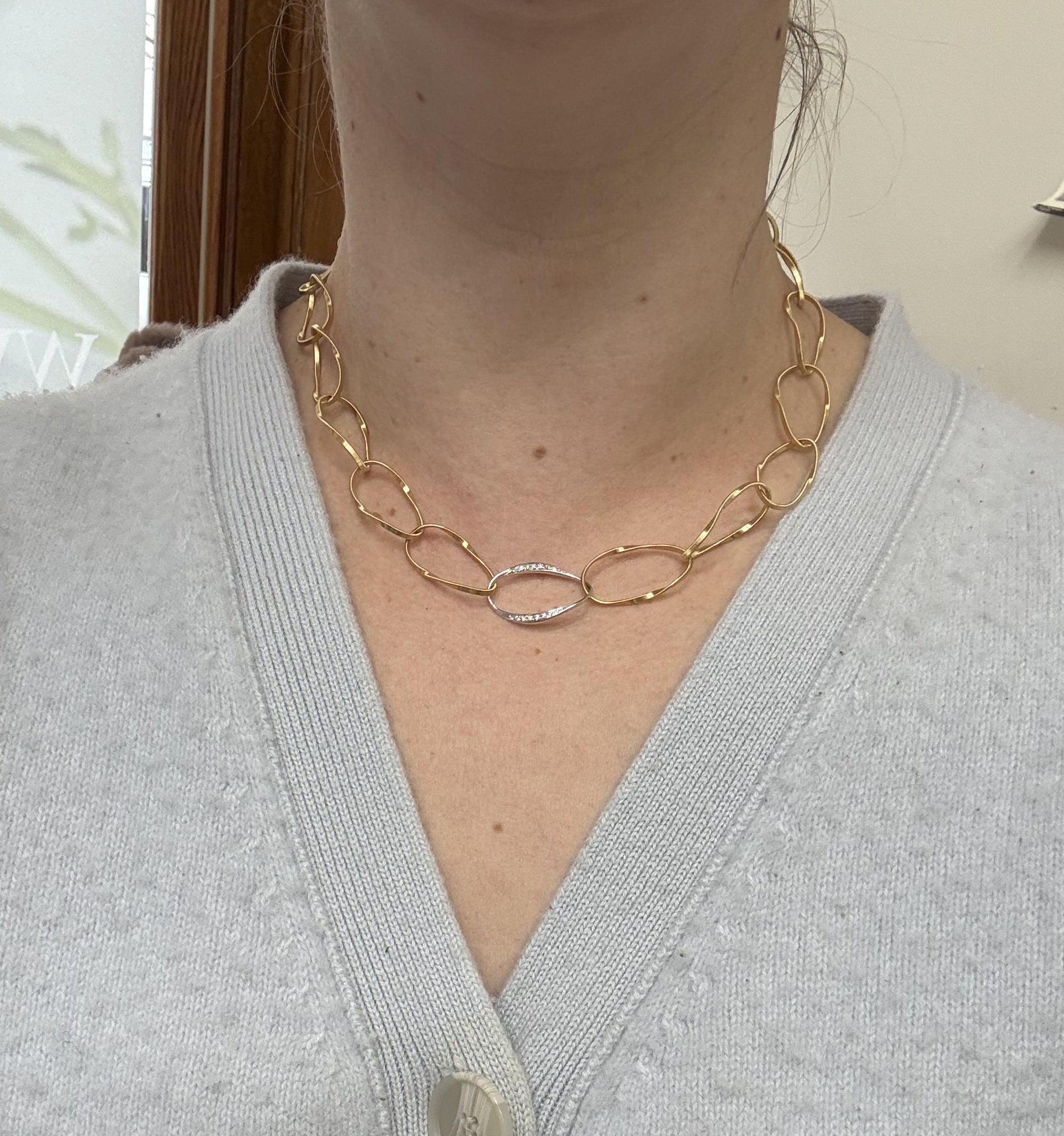 Marco Bicego Marrakech Onde Diamond Gold Oval Link Necklace