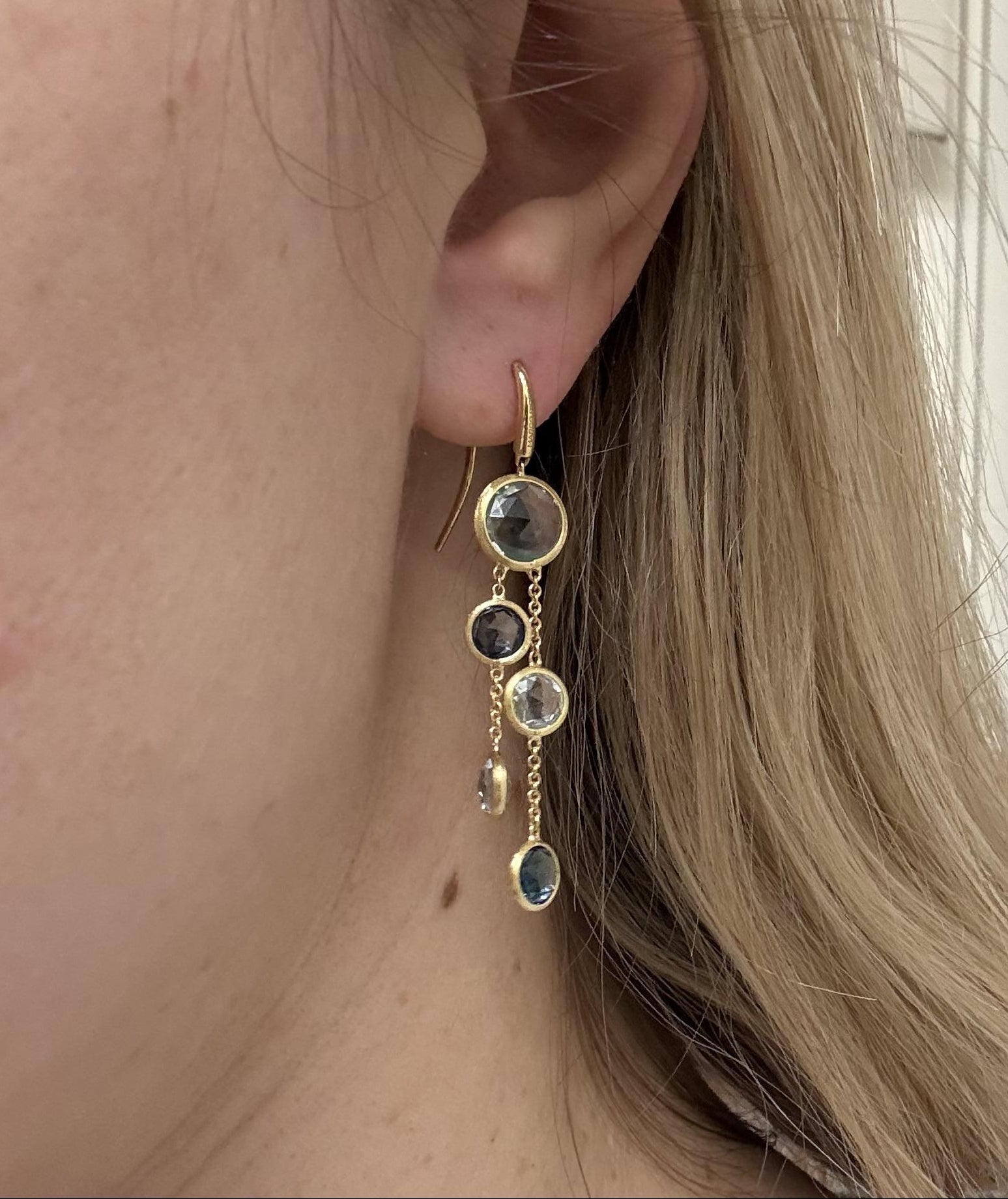 Marco Bicego Jaipur Blue Topaz Gold 2 Strand Earrings