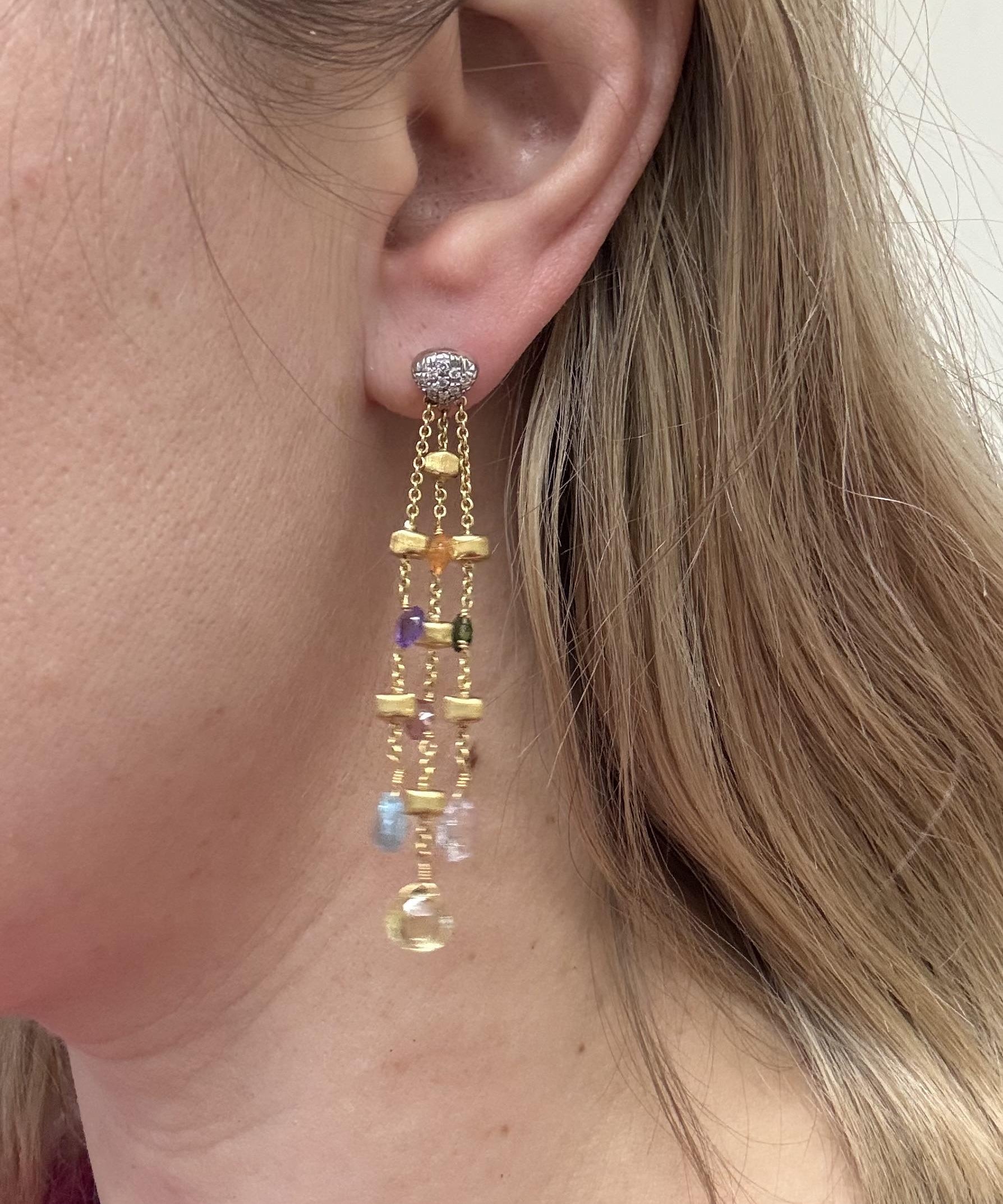 Marco Bicego Paradise Diamond Gemstone Gold Triple Drop Earrings