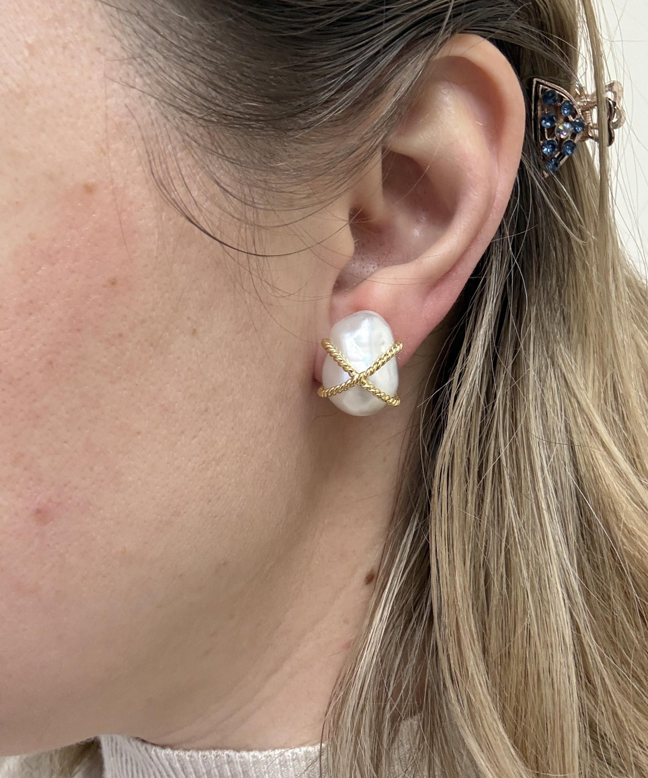 Verdura Gold Wrapped Pearl Earrings