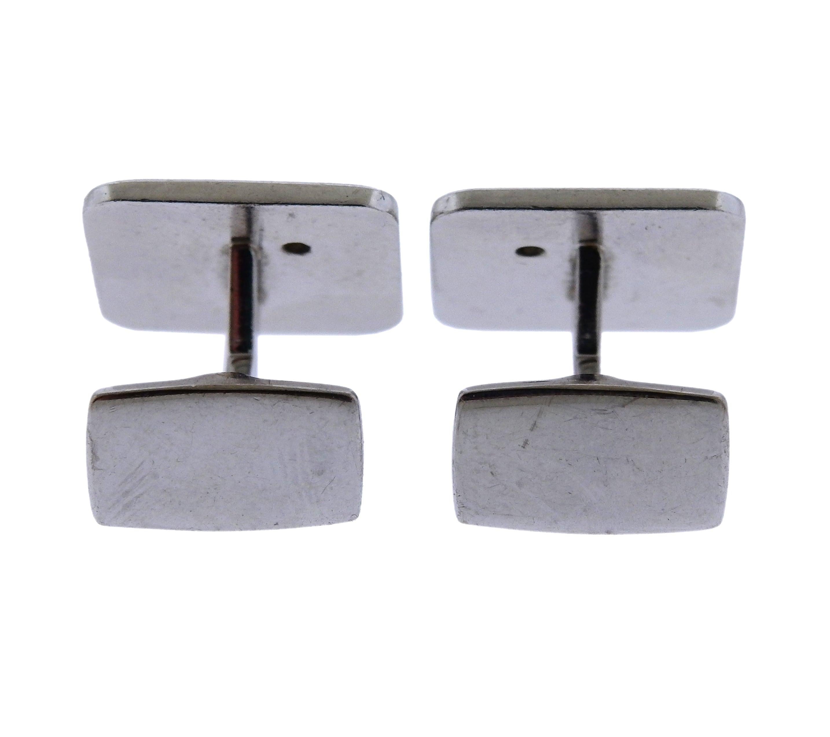 Piaget Diamond Mother of Pearl Onyx Inlay Gold Cufflinks