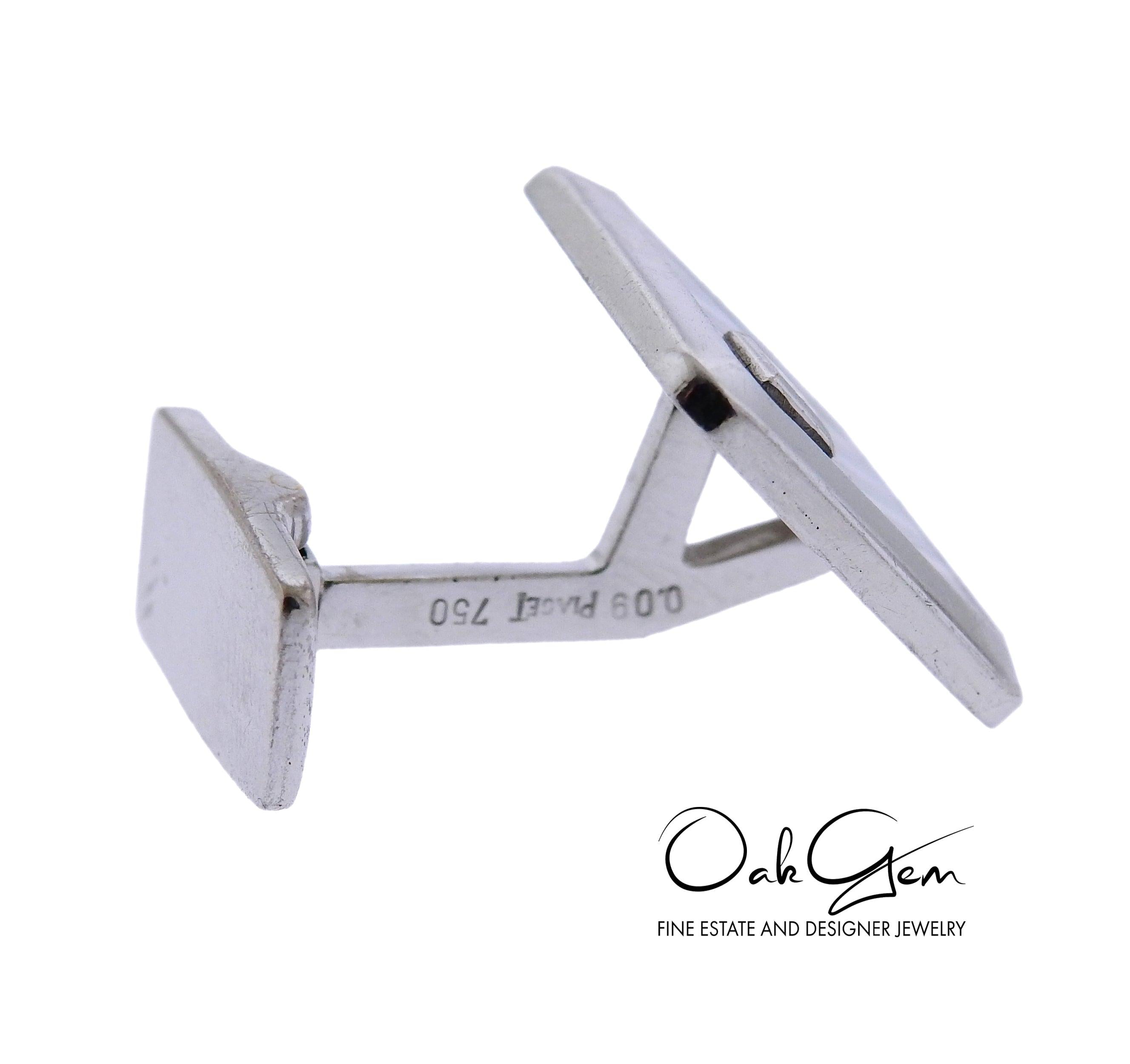 Piaget Diamond Mother of Pearl Onyx Inlay Gold Cufflinks