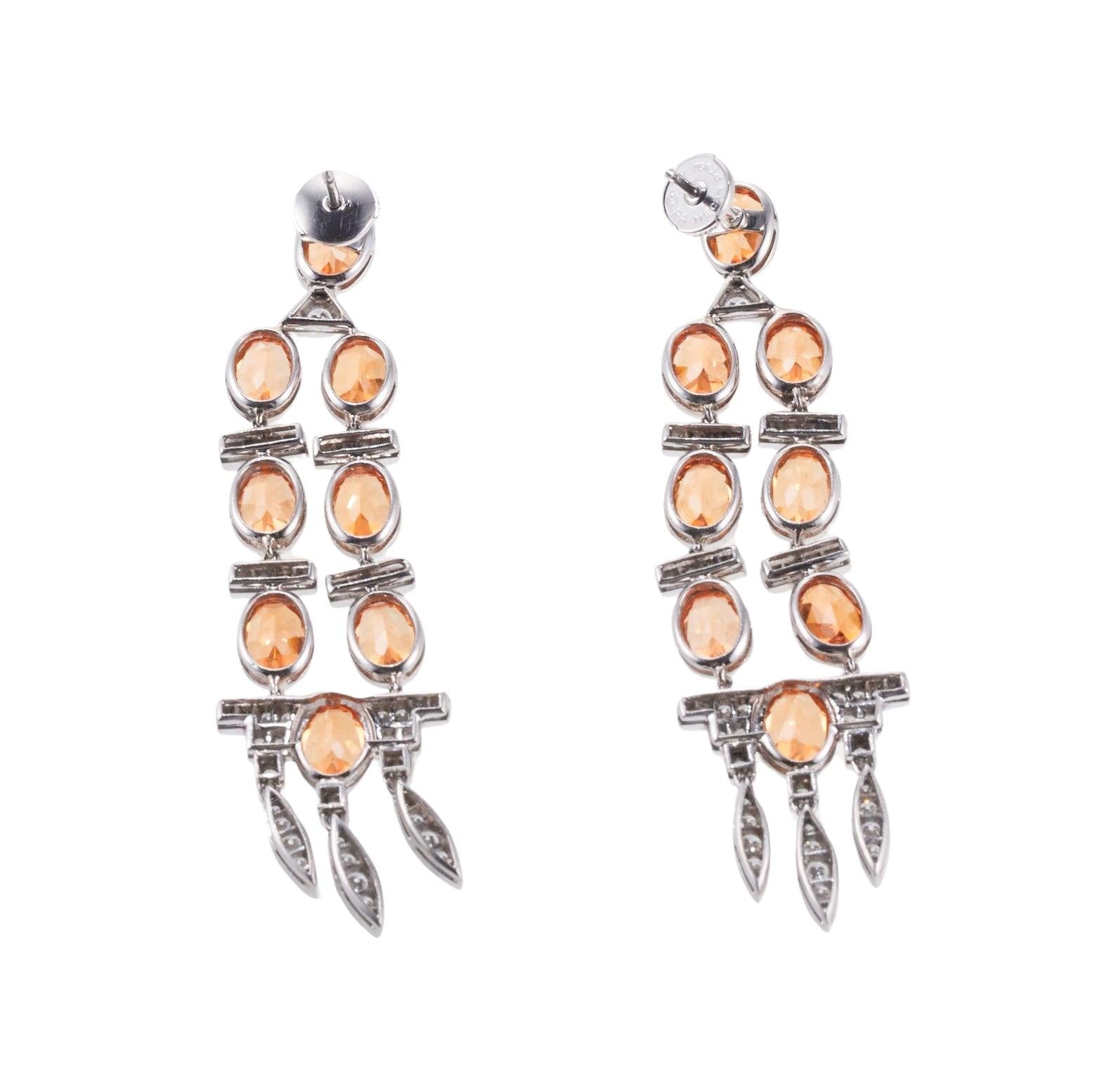 Platinum Diamond Spessartite Garnet Chandelier Earrings