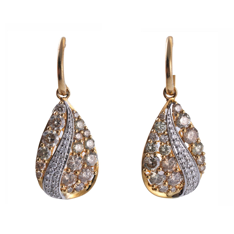 4.08ctw Fancy Diamond Gold Drop Earrings