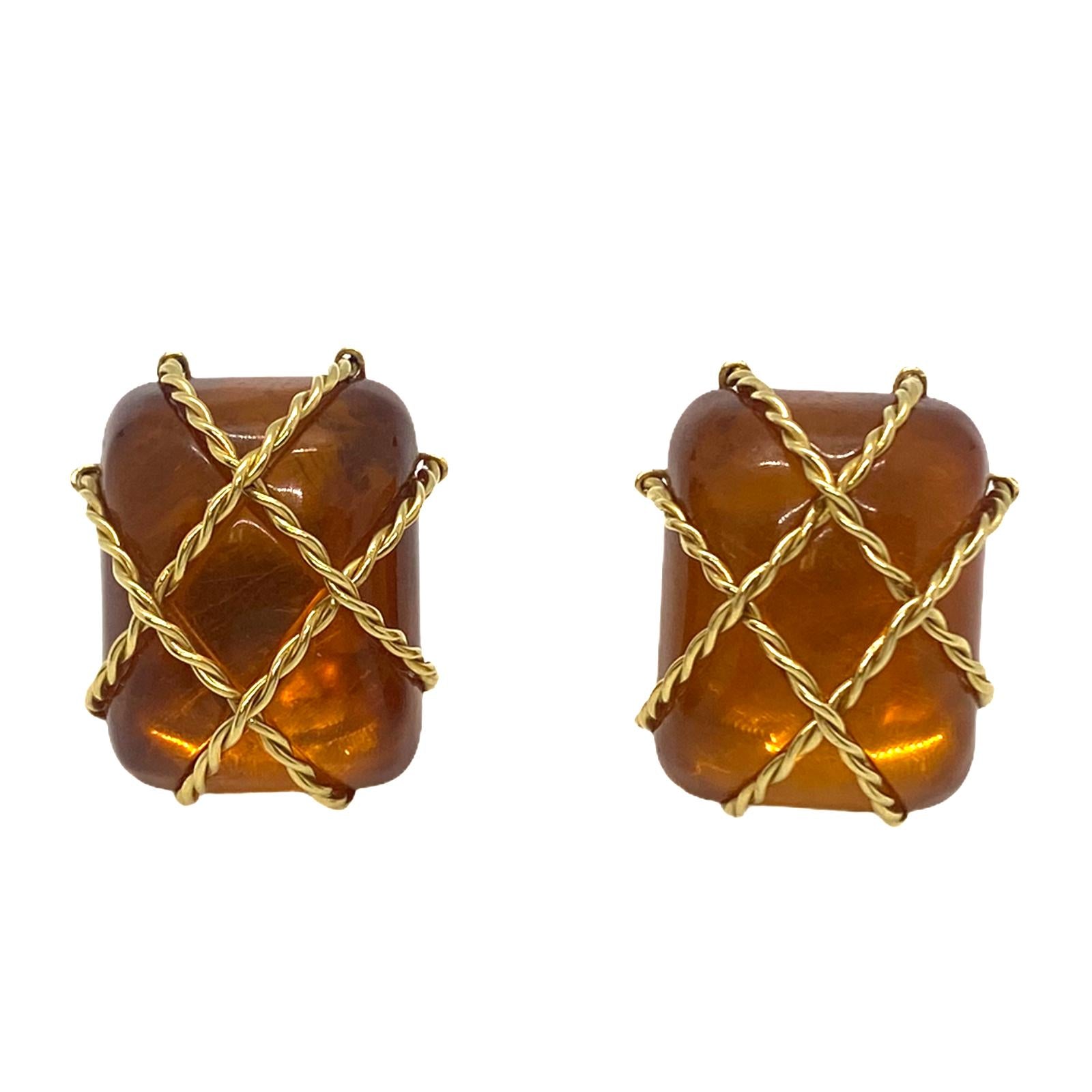 Seaman Schepps Cage Amber Gold Earrings