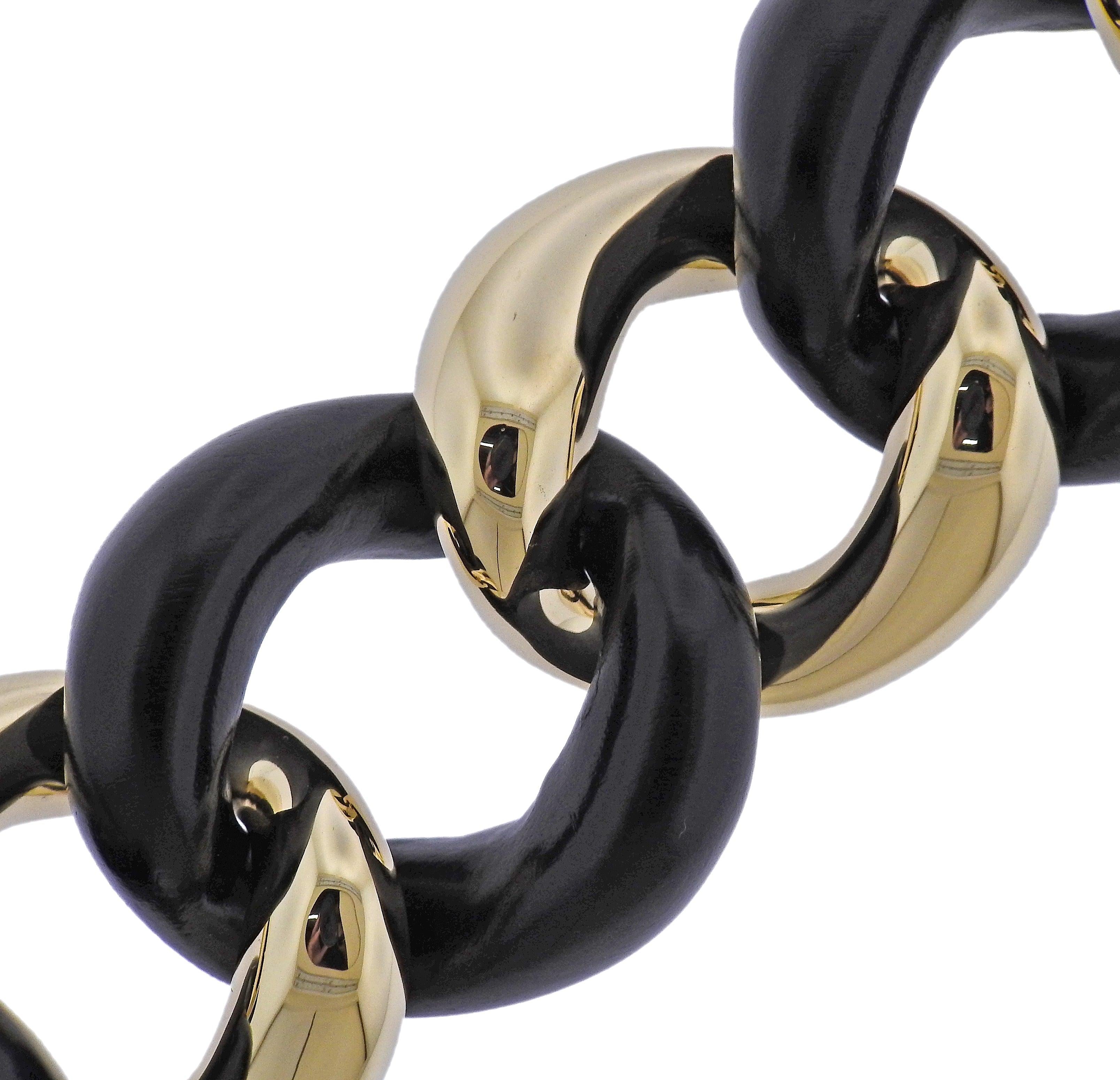 Seaman Schepps Gold Ebony Wood Large Link Bracelet