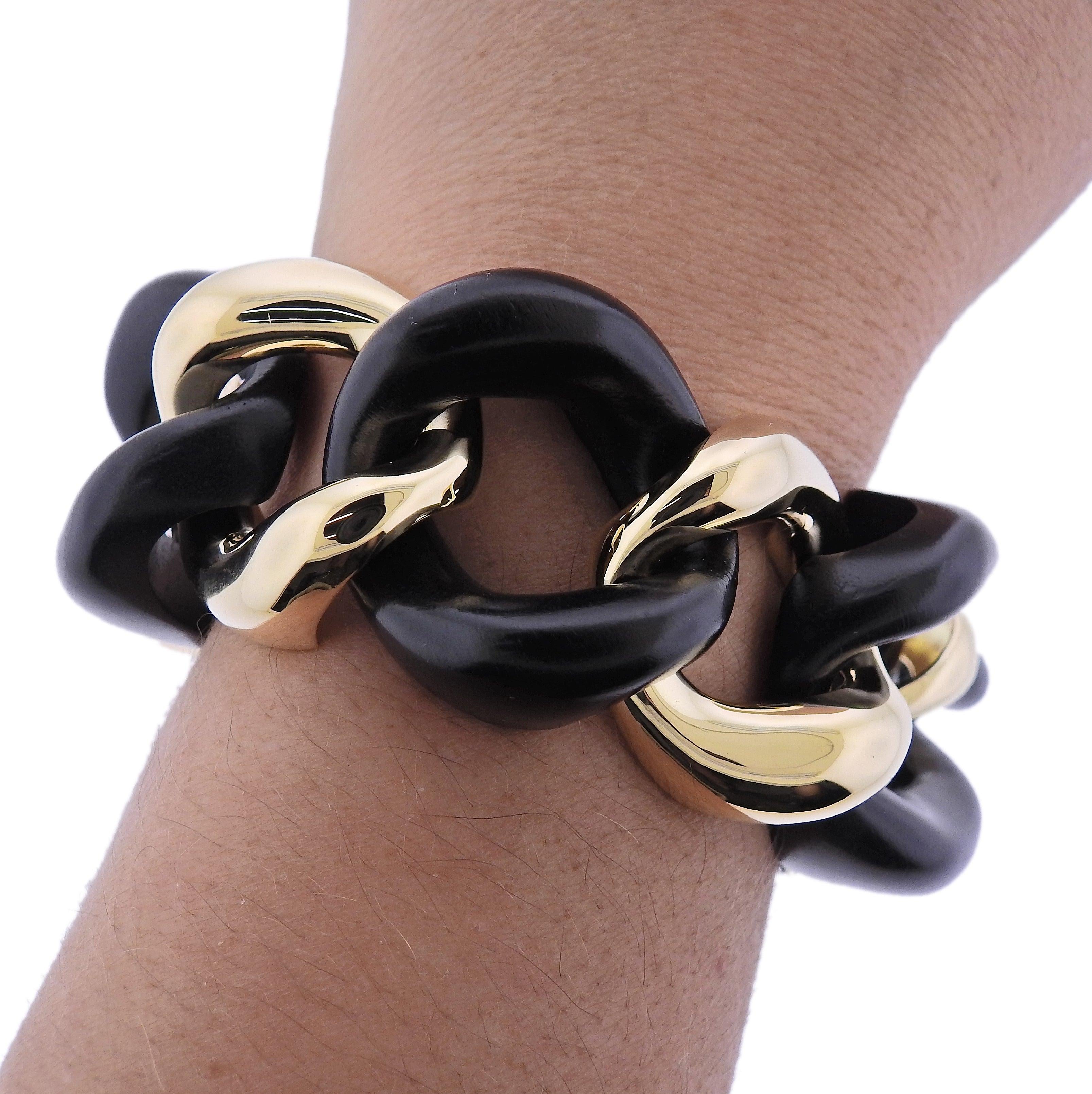 Seaman Schepps Gold Ebony Wood Large Link Bracelet