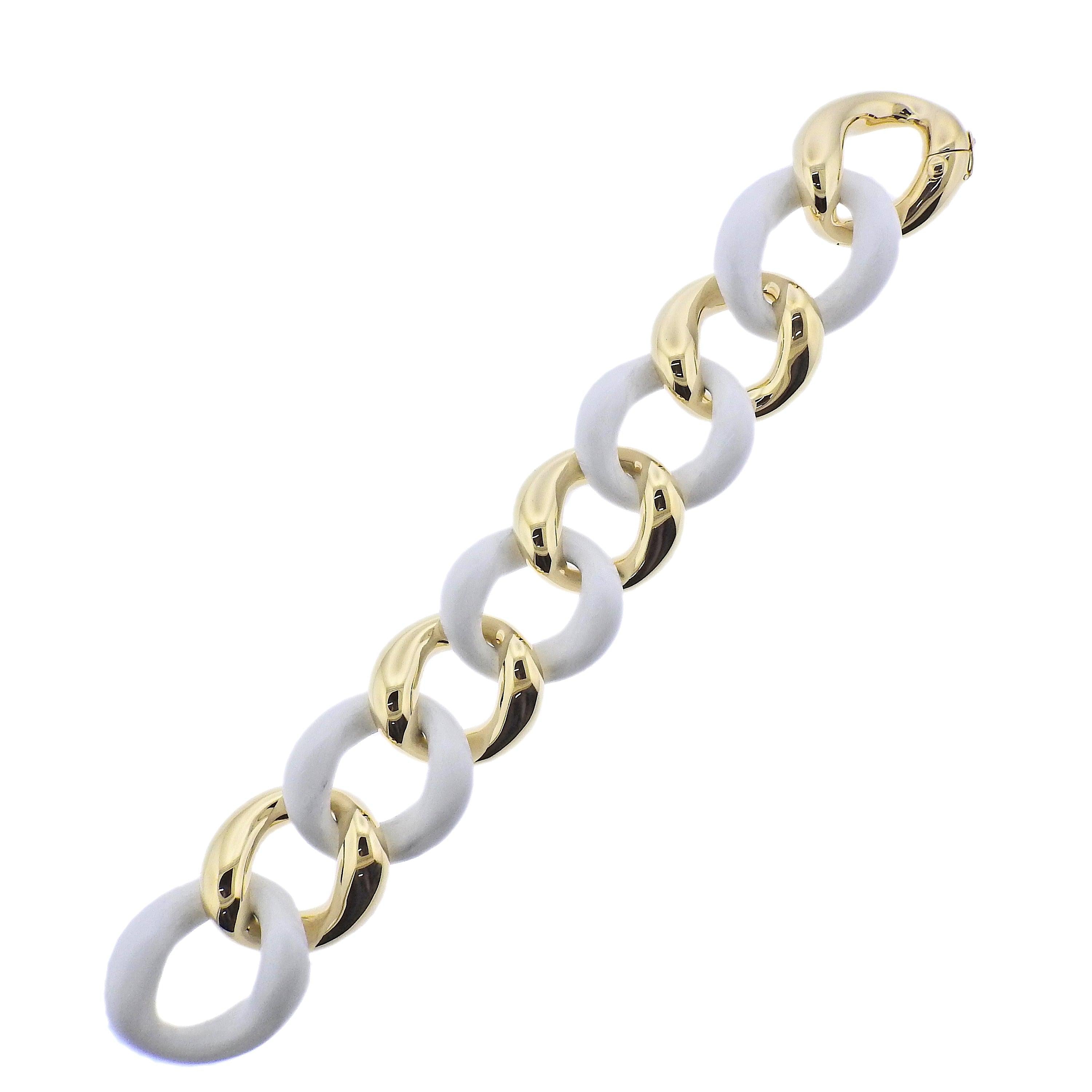 Seaman Schepps Gold White Ceramic Large Link Bracelet