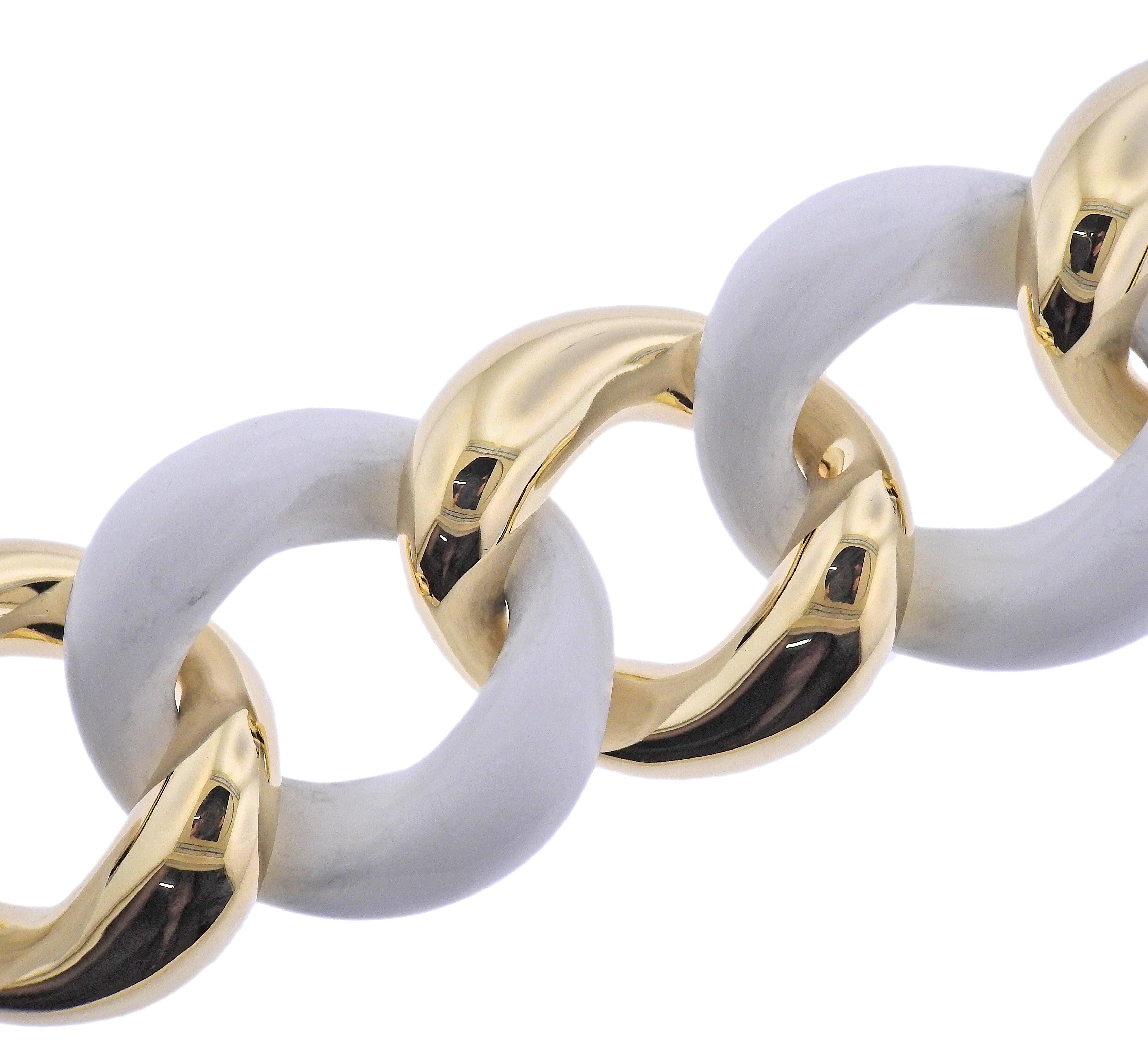 Seaman Schepps Gold White Ceramic Large Link Bracelet