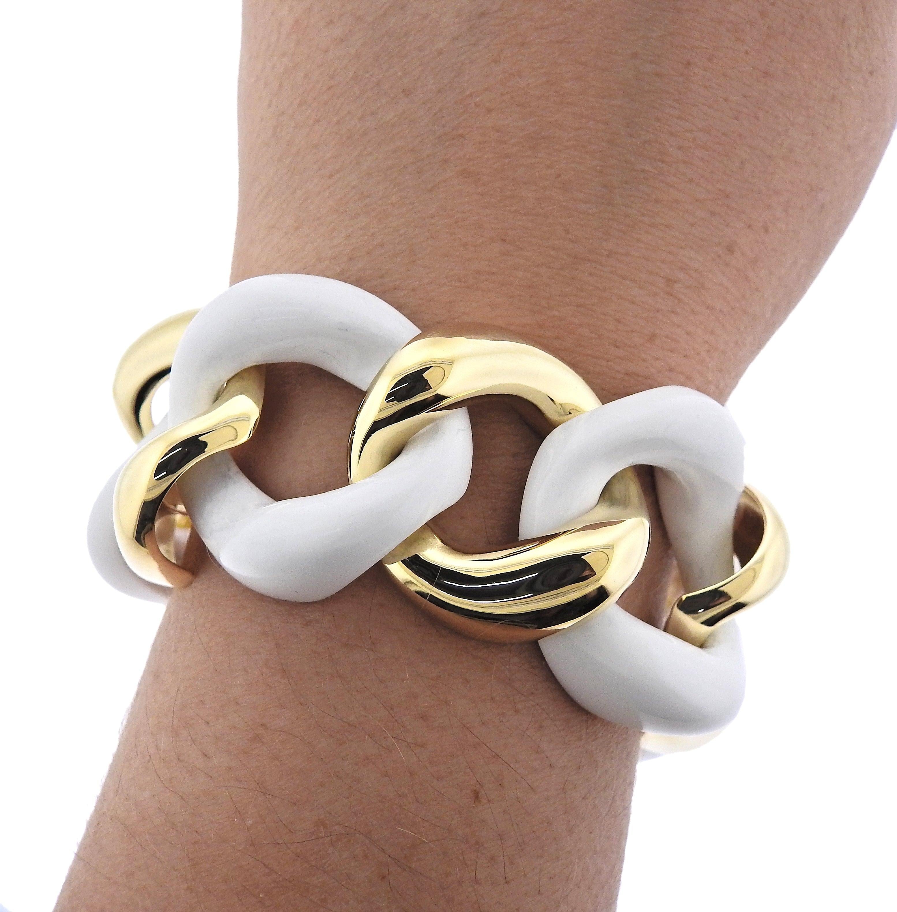Seaman Schepps Gold White Ceramic Large Link Bracelet