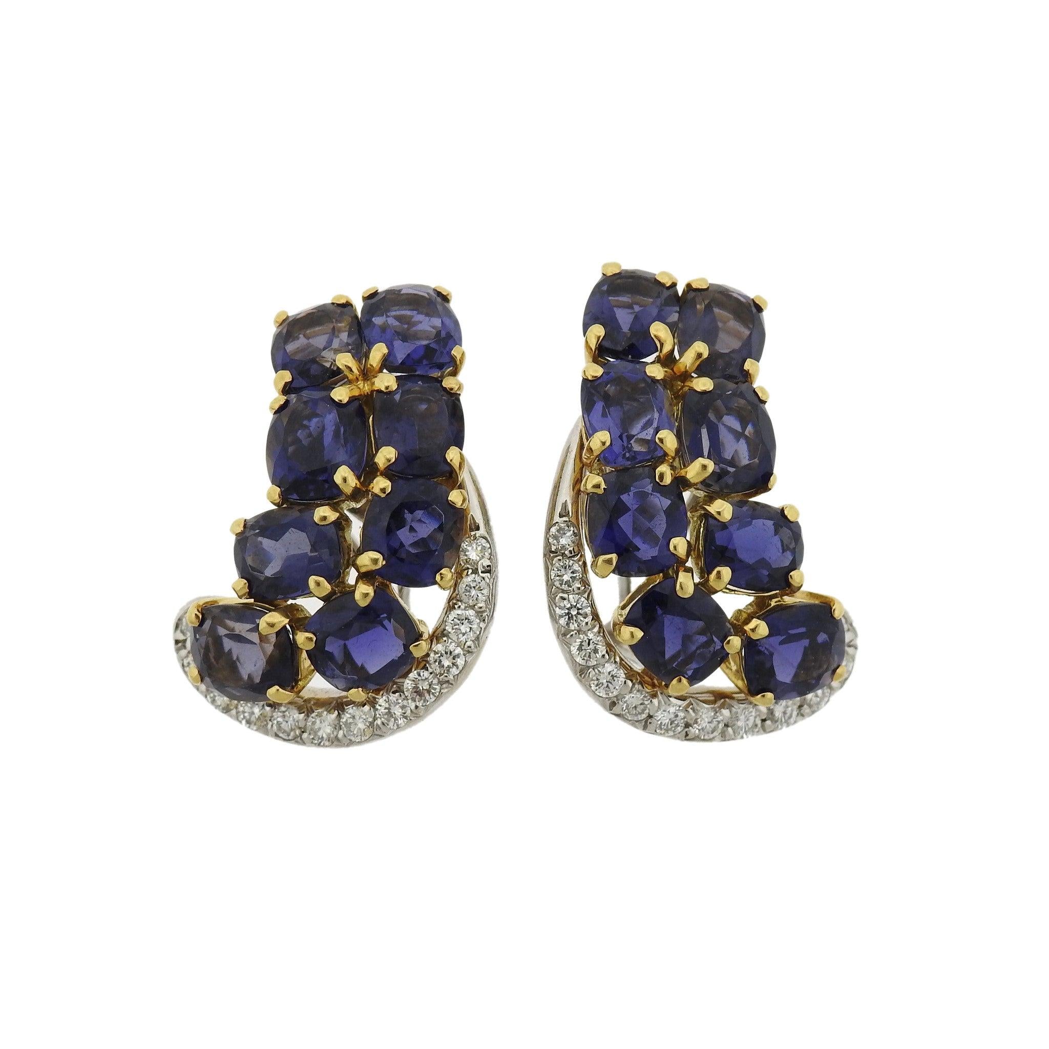 Seaman Schepps Iolite Diamond Gold Earrings
