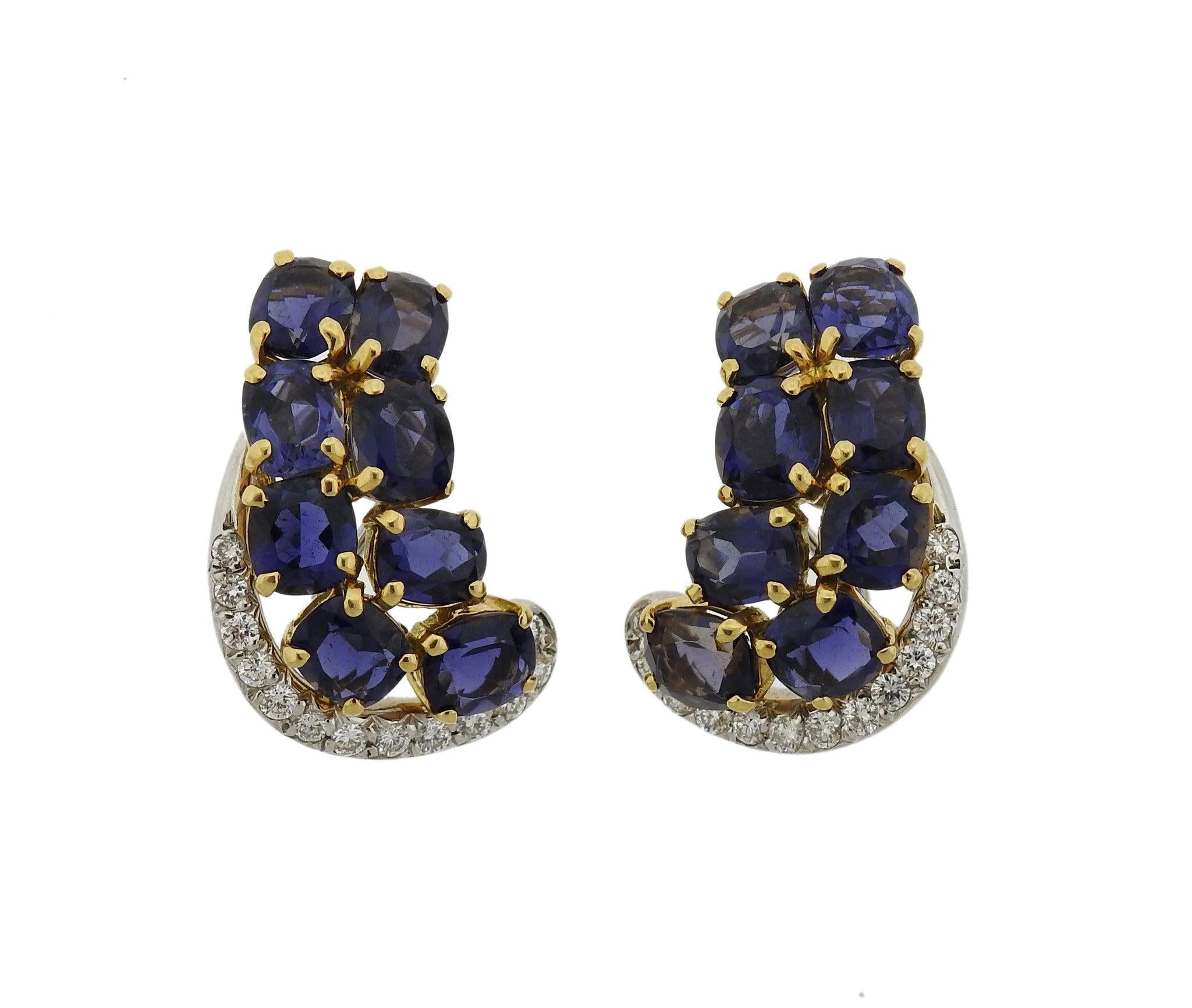 Seaman Schepps Iolite Diamond Gold Earrings