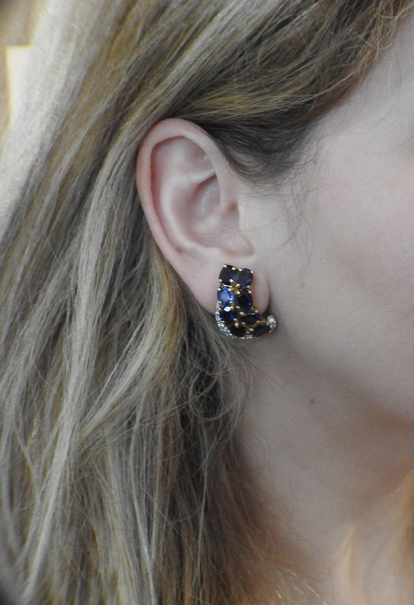Seaman Schepps Iolite Diamond Gold Earrings