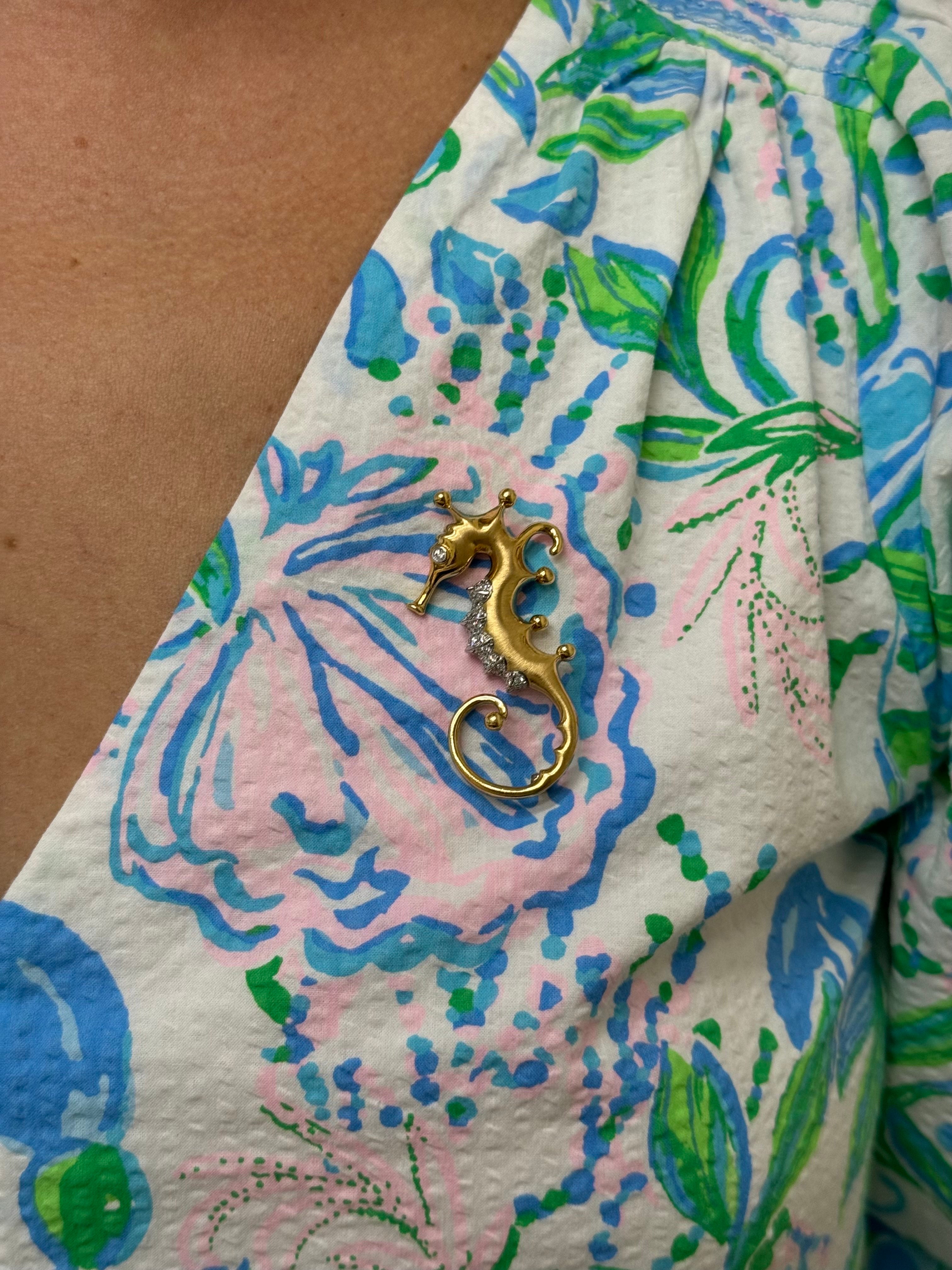 Assael Angela Cummings Diamond Gold Platinum Seahorse Brooch