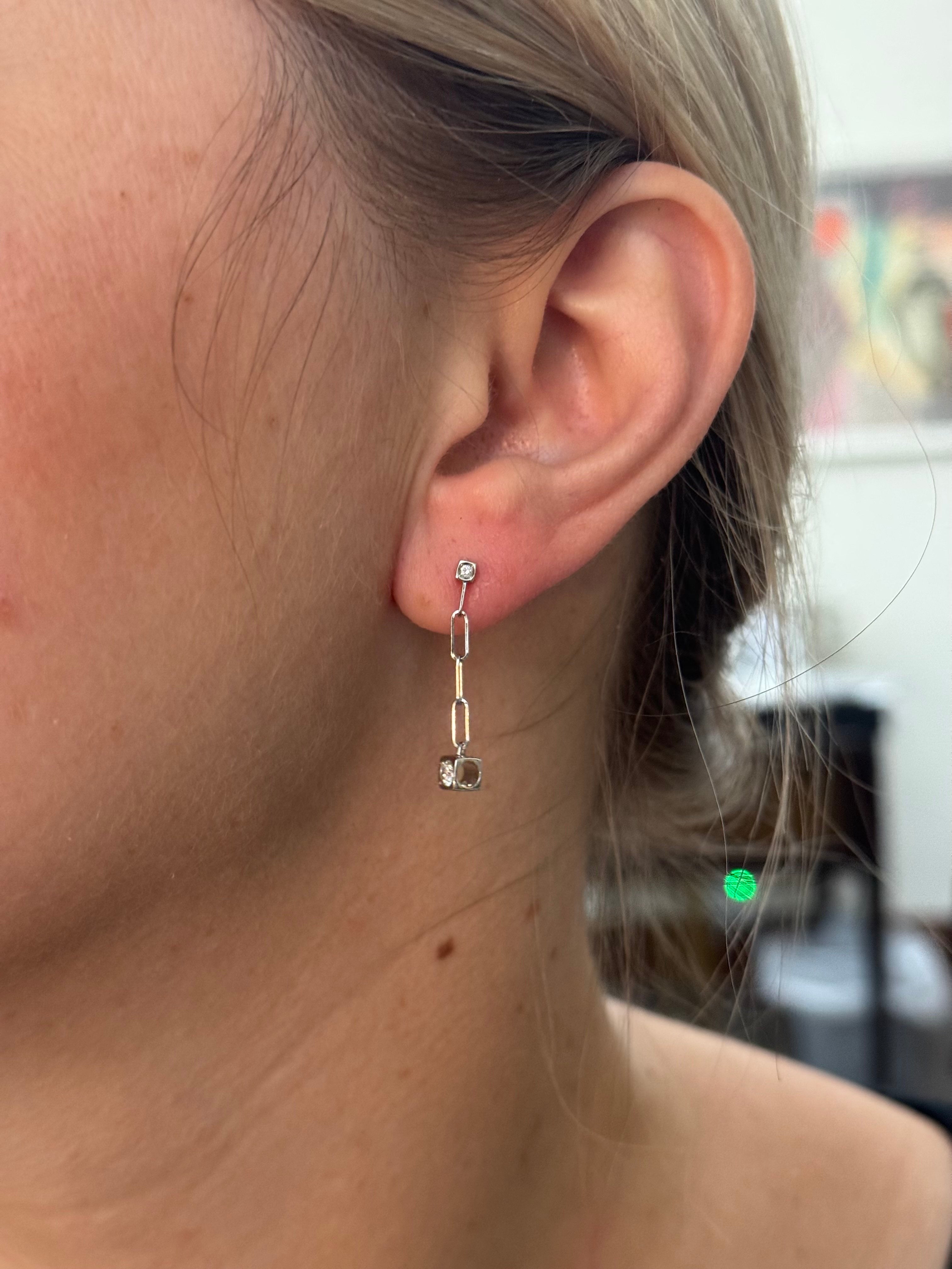 Dinh Van Le Cube White Gold Diamond Drop Earrings
