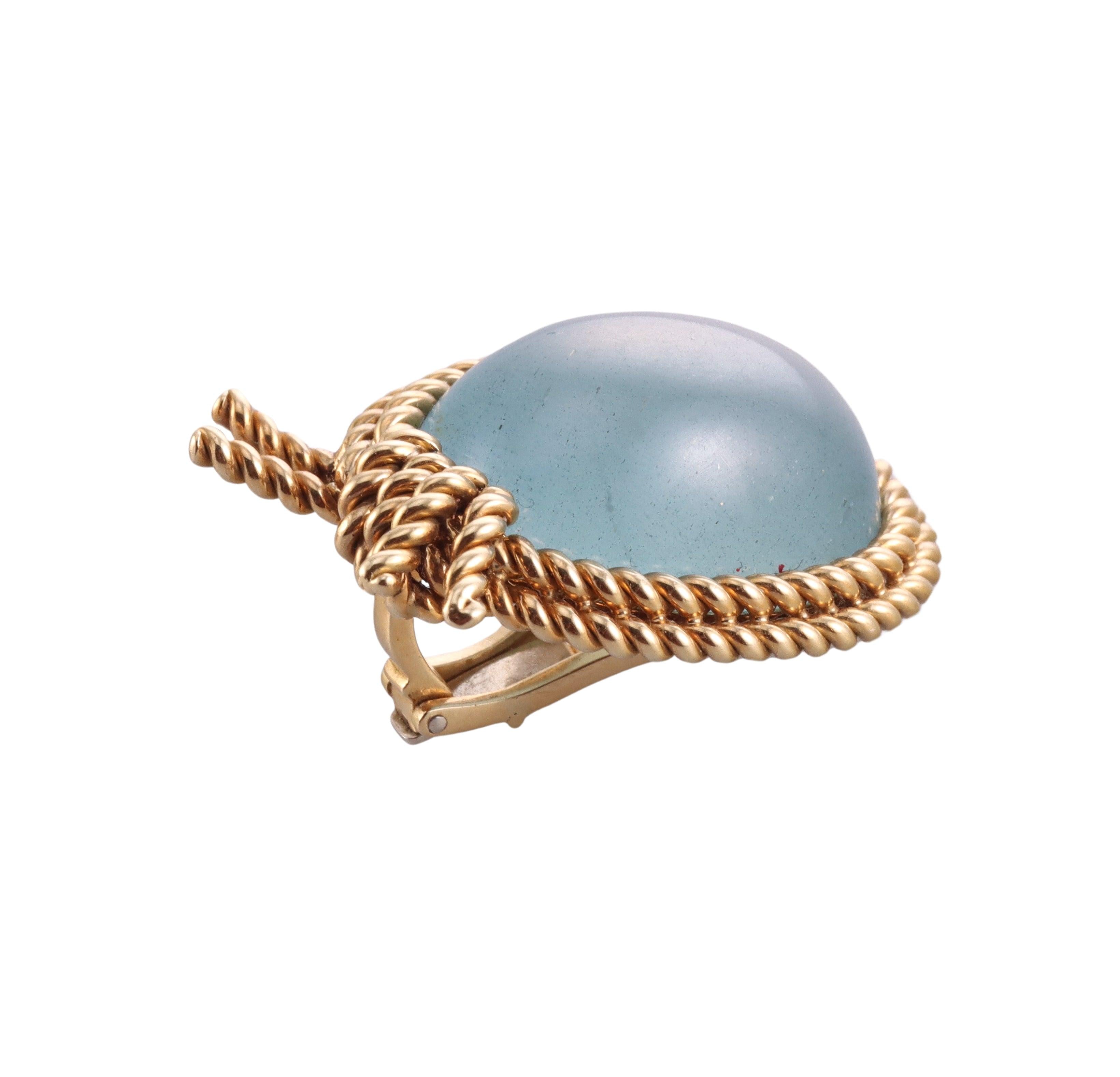 Verdura Aquamarine Gold Rope Earrings