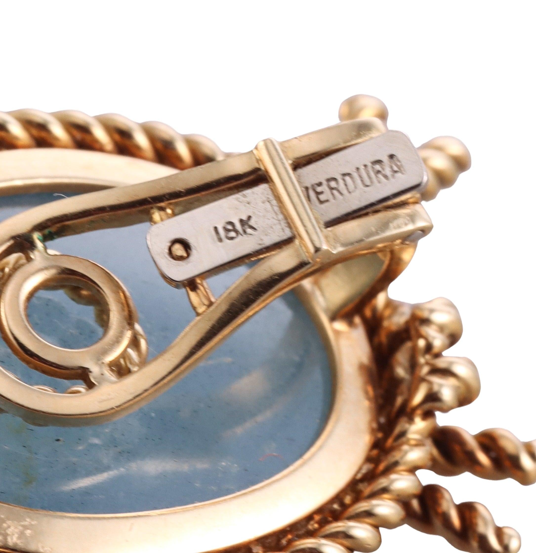 Verdura Aquamarine Gold Rope Earrings