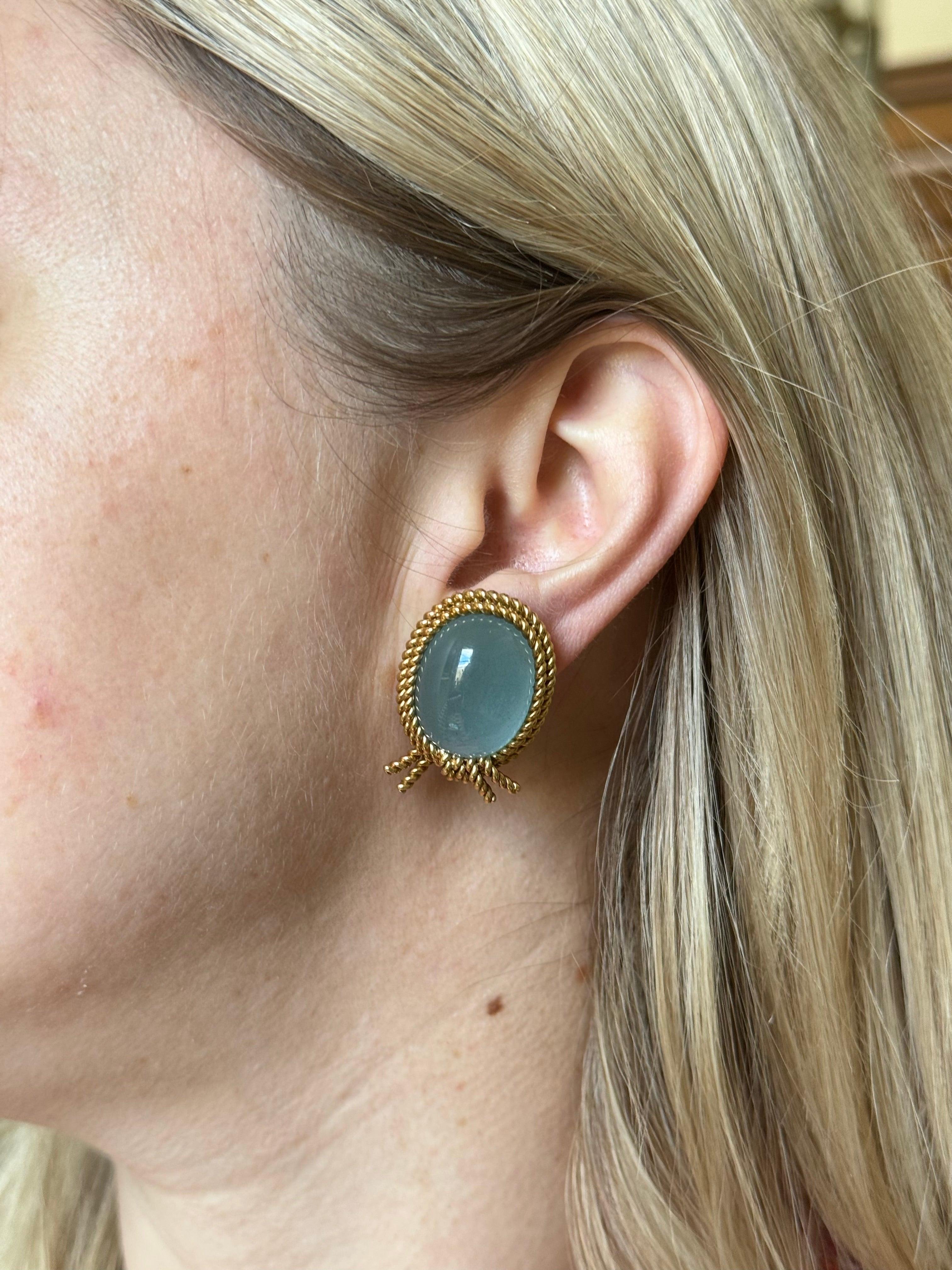 Verdura Aquamarine Gold Rope Earrings