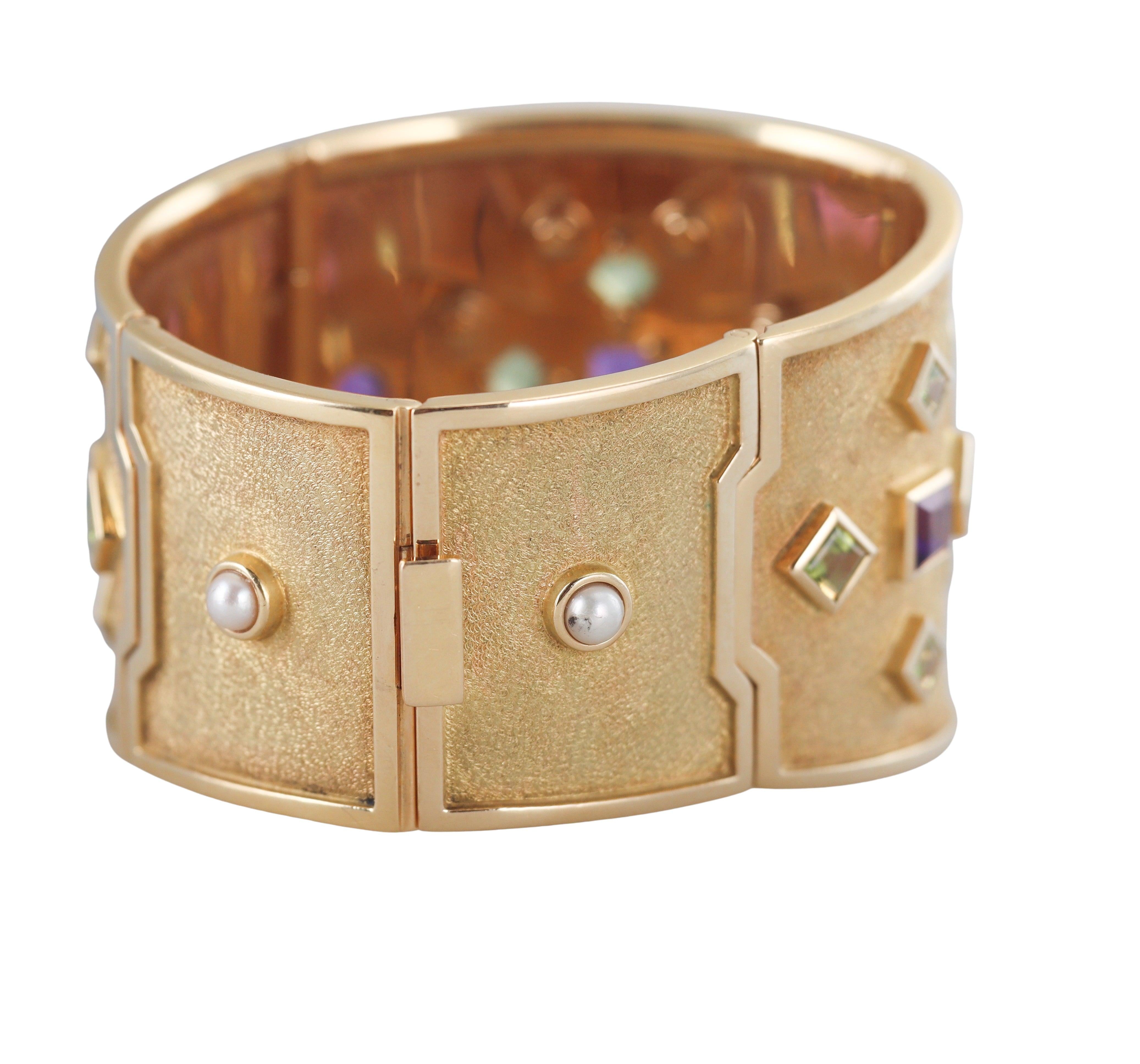 Verdura Maltese Cross Gold Amethyst Pearl Enamel Bracelet