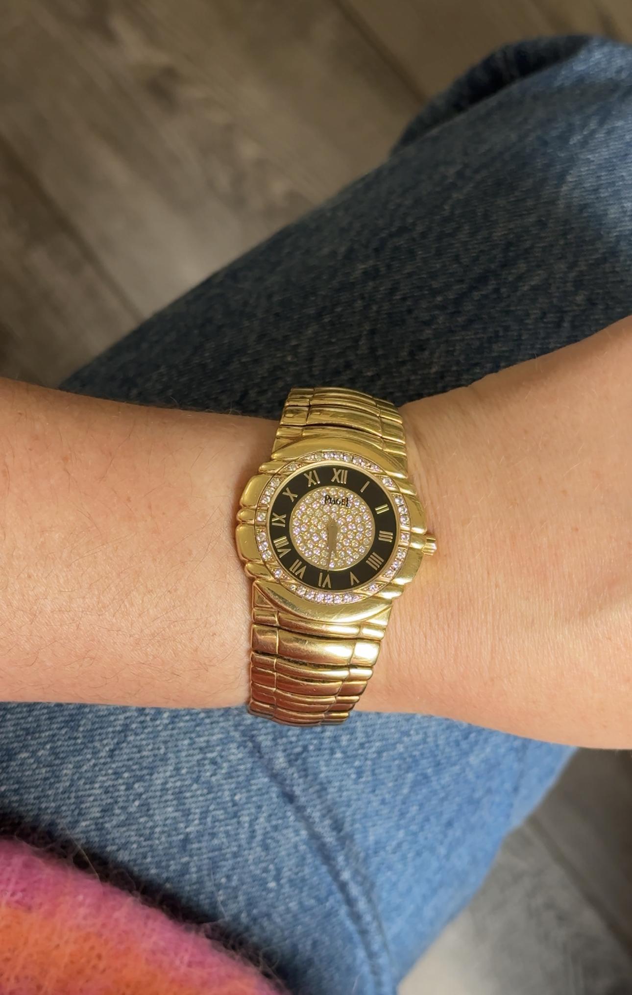 Piaget Tanagra 18k Gold Diamond Onyx Watch 17043 M 401 D