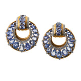 David Webb Vintage Gold Diamond Sapphire Door Knocker Earrings