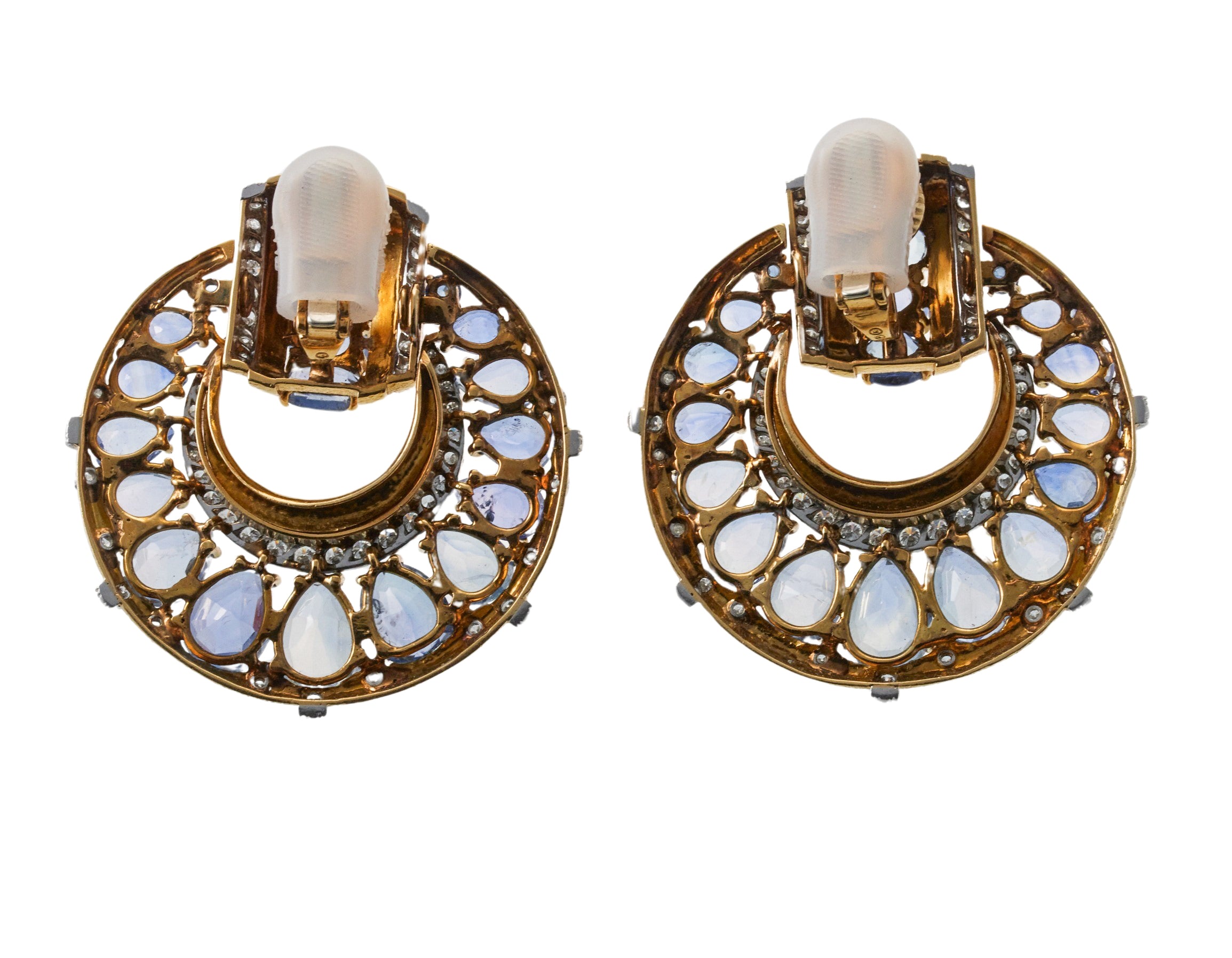 David Webb Vintage Gold Diamond Sapphire Door Knocker Earrings