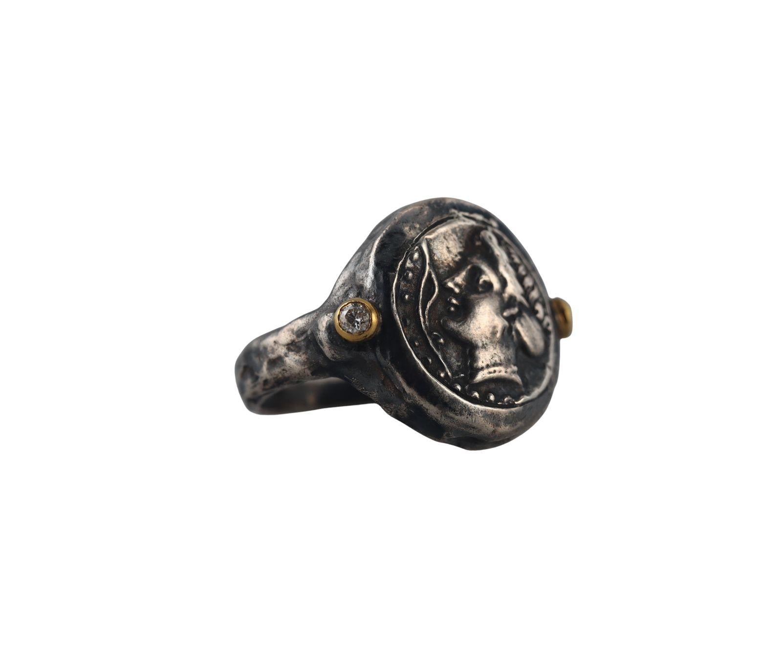 Ancient Inspired Gold Silver Diamond Greek Hercules Ring