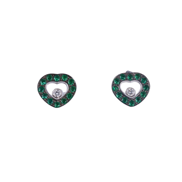 Chopard Happy Diamonds Emerald Gold Heart Earrings