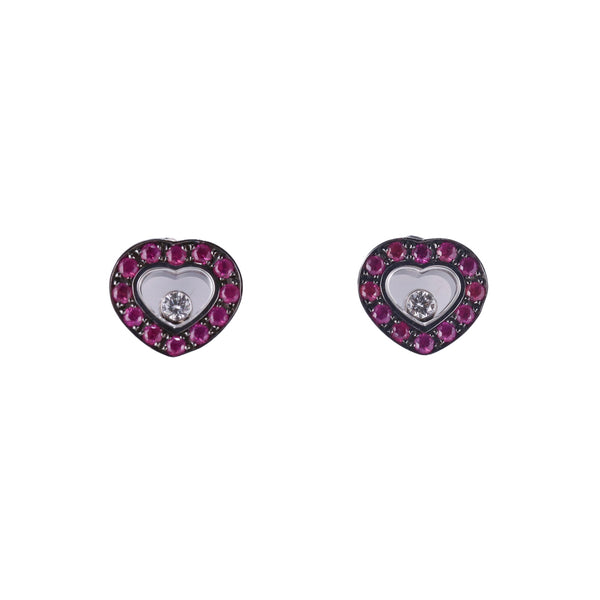Chopard Happy Diamonds Ruby Gold Heart Earrings