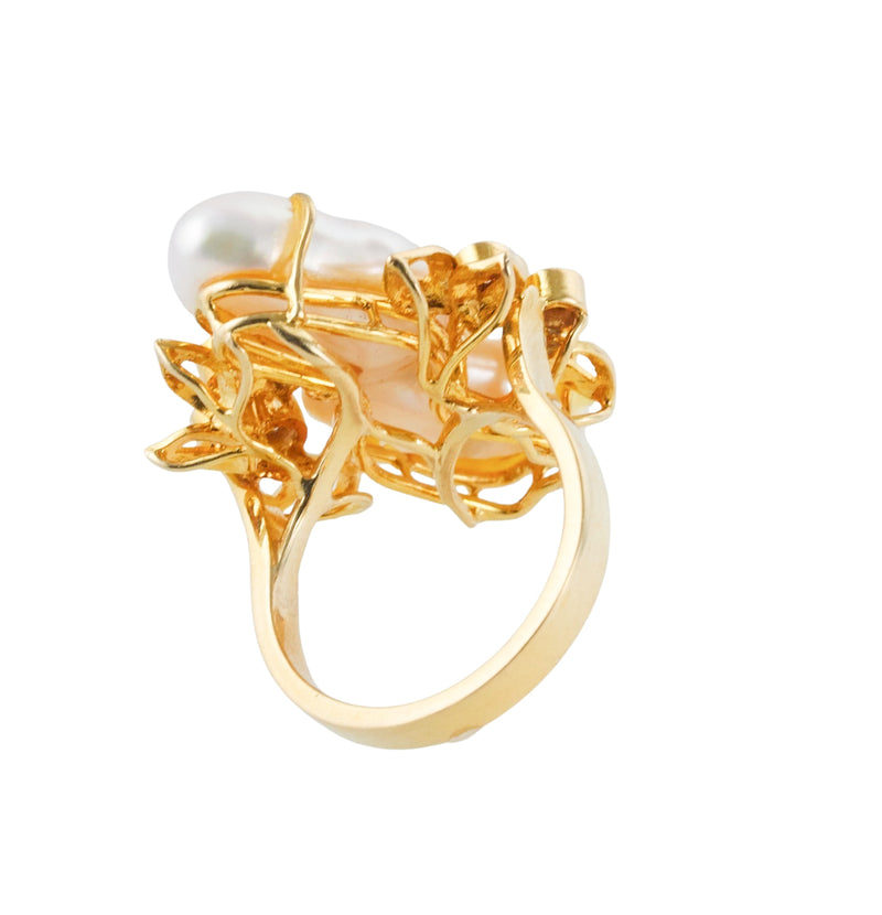 1970s Diamond Pearl Gold Ring