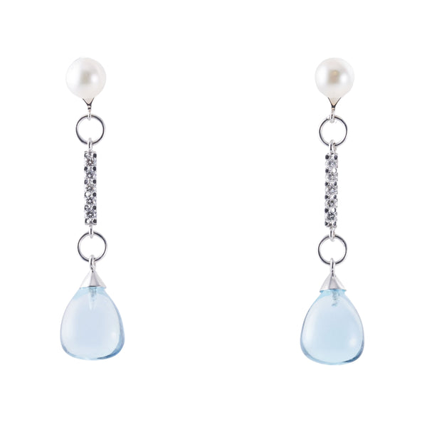 Mimi Milano Pearl Blue Topaz Gold Diamond Drop Earrings