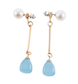 Mimi Milano Pearl Blue Agate Gold Drop Earrings