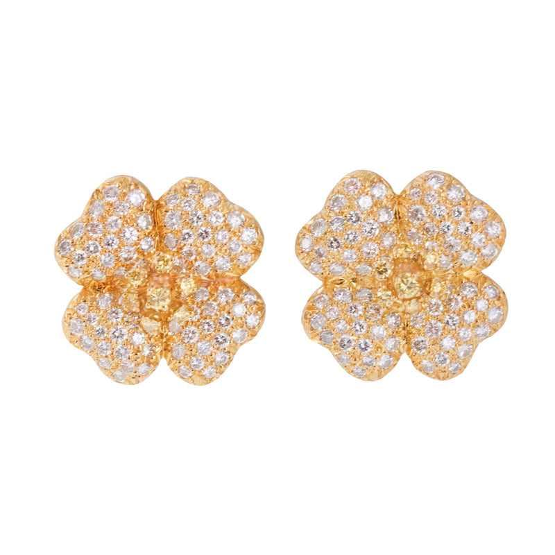 Fancy Yellow Diamond Flower Gold Earrings