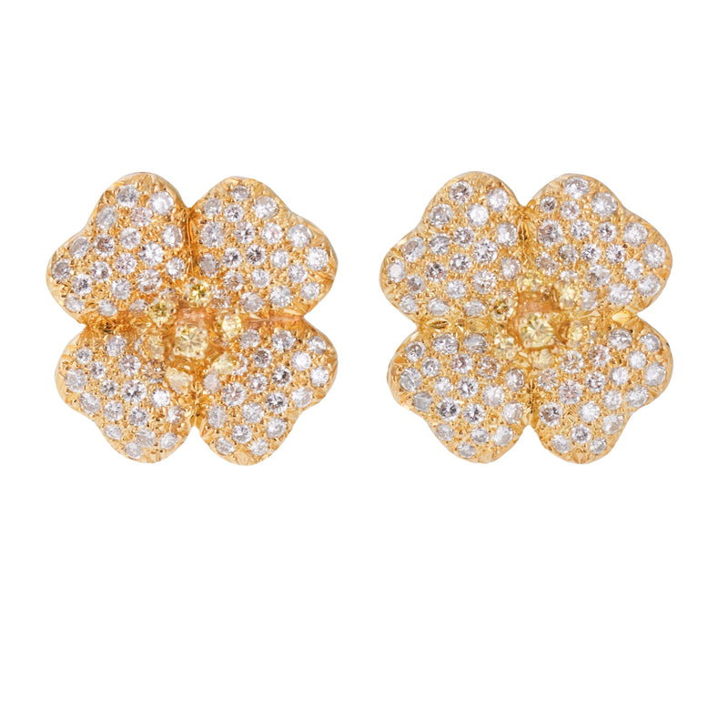 Fancy Yellow Diamond Flower Gold Earrings