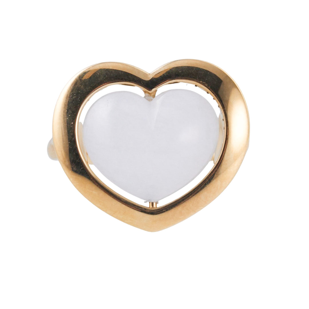 Mimi Milano White Quartzite Gold Flip Top Heart Ring