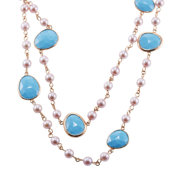 Mimi Milano Talita Turquoise Pearl Gold Necklace