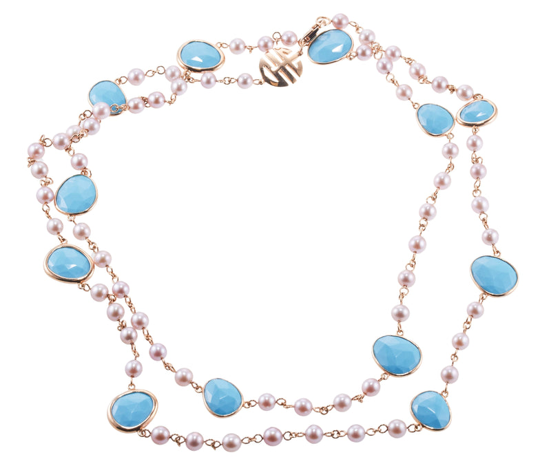 Mimi Milano Talita Turquoise Pearl Gold Necklace